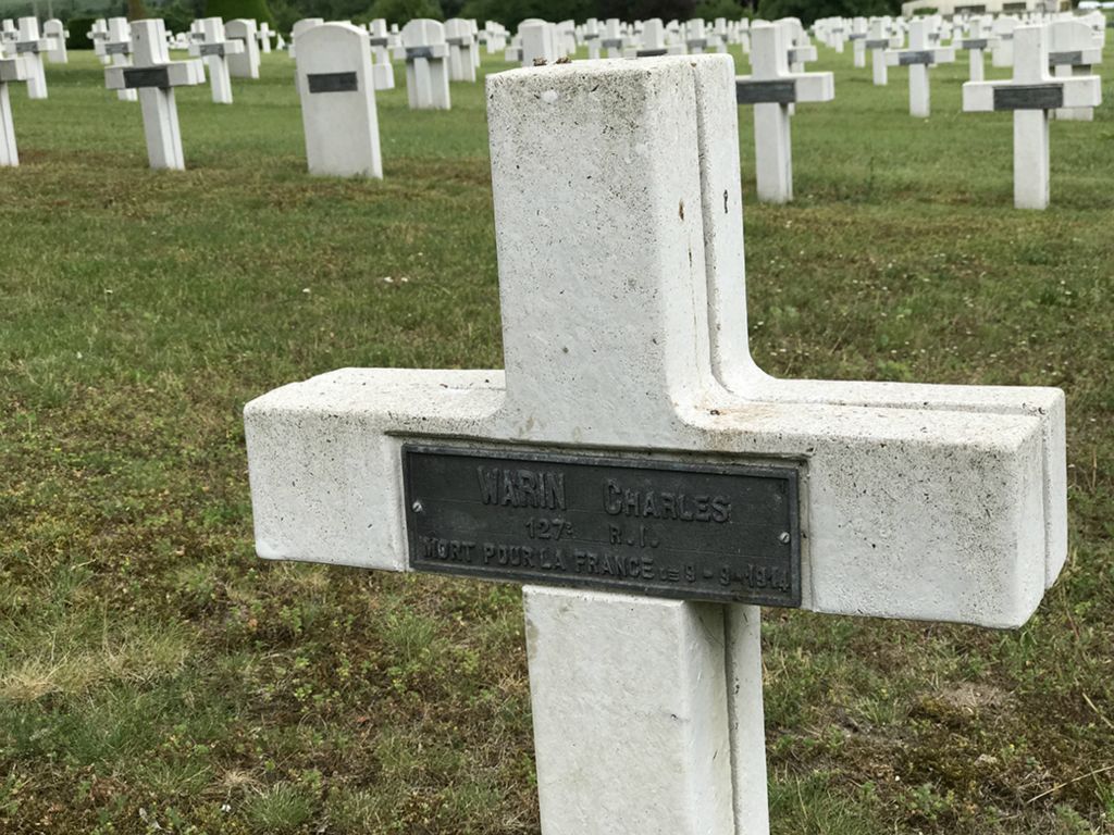 Stones in the French military cemetery are two-sided crosses, marking the graves for two men